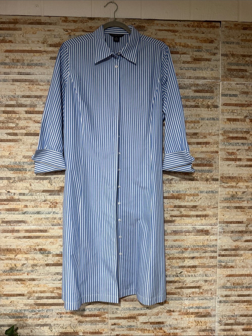 346 brooks brothers Blue and White Striped Midi Shirt Dress